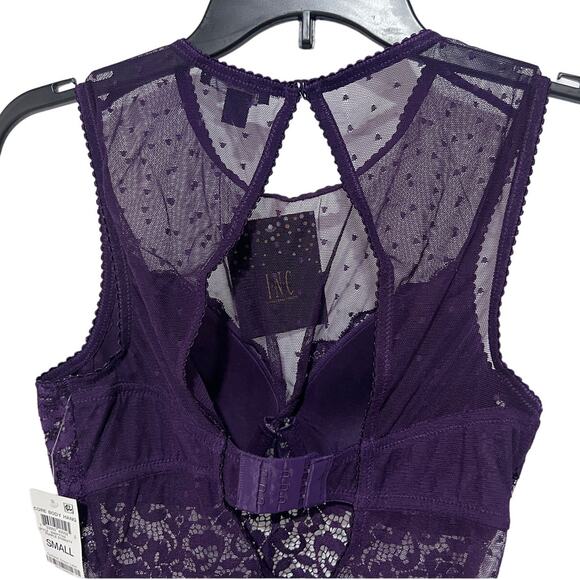 I.N.C. INTERNATIONAL CONCEPTS SHEER SWISS DOT CUPPED BODYSUIT PURPLE SMALL NEW! - Picture 6 of 11